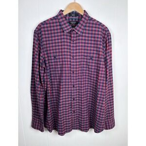 Nordstrom‎ Mens Shop Trim Fit XL Blue Red Plaid Check Button Down Shirt Cotton